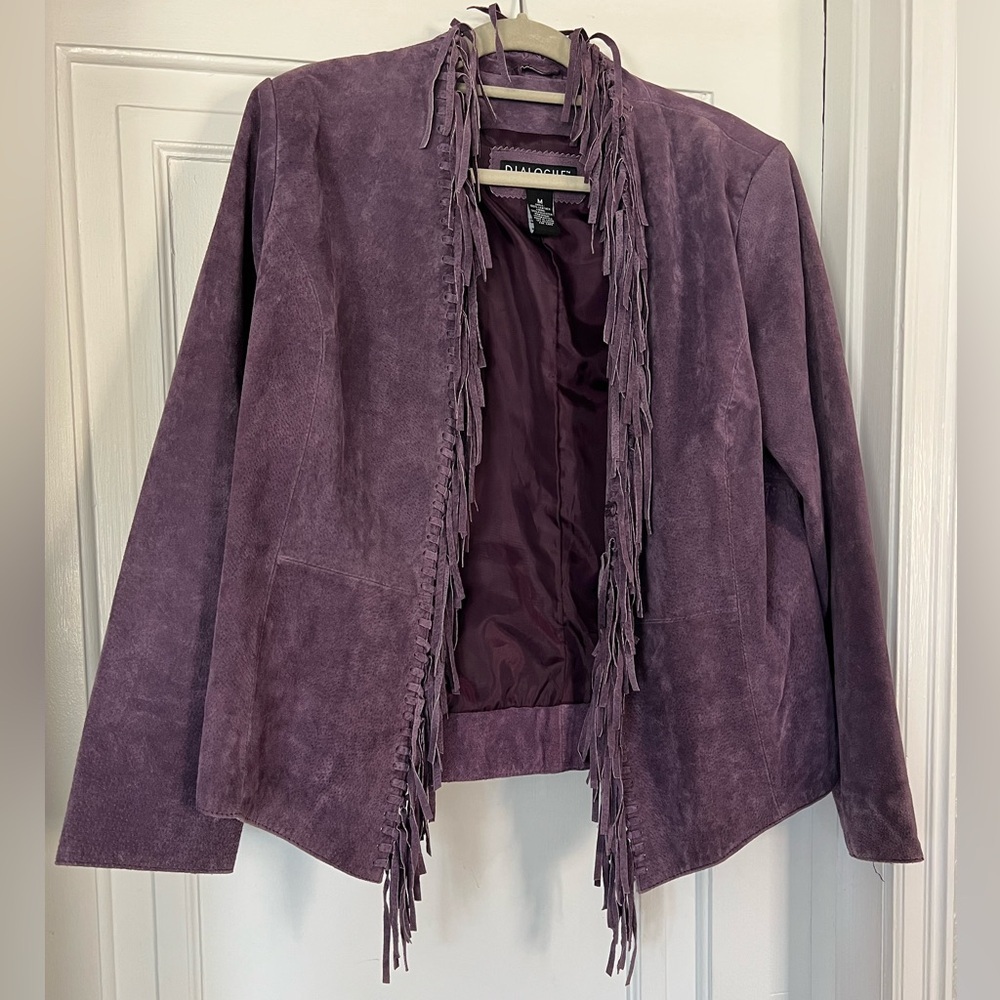 Vintage Awesome Soft Purple Authentic Leather Suede Fringed Jacket